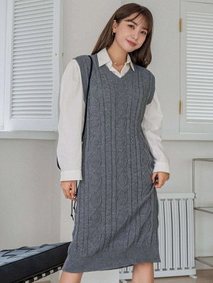 Платье-свитер с узором аргайл без рукавов