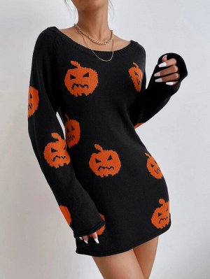 Платье-свитер на хэллоуин с рисунком