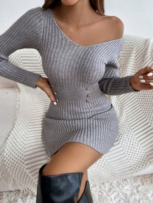 Платье-свитер с пуговицами в рубчик