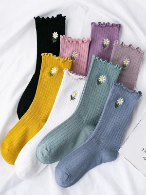 8 пар Матросские носки с цветочной вышивкой