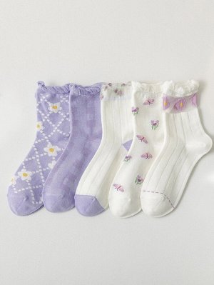 5 пар носки с цветочным принтом