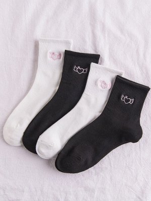 4 пары носки с вышивкой сердечка