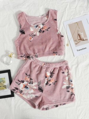 Пижамный комплект из майки и шорт с цветочным узором