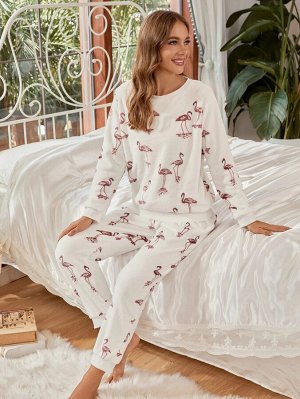 Пижама с принтом фламинго фланелевый