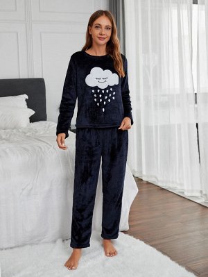Фланелевая пижама с вышивкой облака и дождя