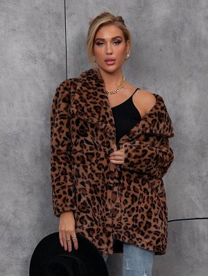 Плюшевое пальто с леопардовым узором с рисунком