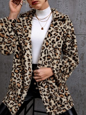 Пальто с леопардовым принтом с лацканами фланелевый