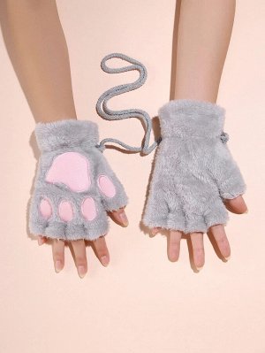Плюшевые перчатки без пальцев