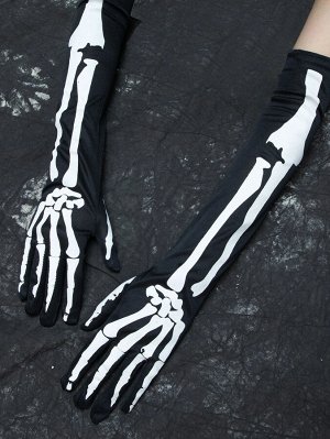 Перчатки с принтом скелета на Хэллоуин