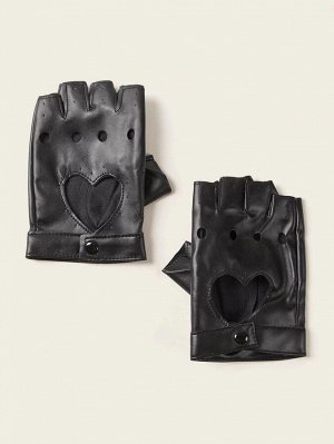 Перчатки с открытыми пальцами и полым сердечком из искусственной кожи 1 пара