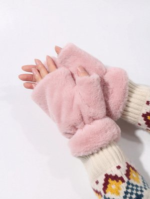 Перчатки без пальцев с искусственным мехом