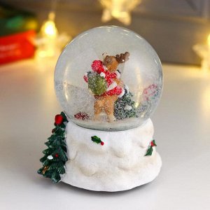 Сувенир полистоун водяной шар музыка "Дед Мороз верхом на лосике" d=10 см