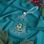 Украшение ёлочное &quot;Колокольчик с оленёнком блеск&quot; 11,5х13 см, прозрачно-золотой