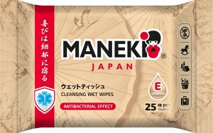 Салфетки влажные "MANEKI", очищающие и увлажняющие для всей семьи с витамином Е, 25 шт./упак