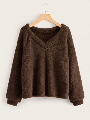 Однотонный пуловер со спущенными рукавами