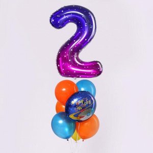 Букет из шаров «День рождения – космос. 2 года», фольга, латекс, набор 7 шт.