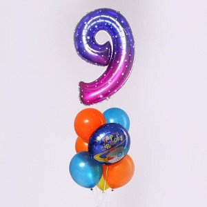 Букет из шаров «День рождения – космос. 9 лет», фольга, латекс, набор 7 шт.
