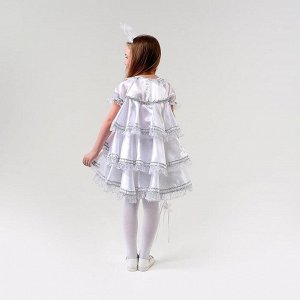 Карнавальный костюм «Снежинка с воланами», атлас белый, платье, ободок, рост 98-104 см