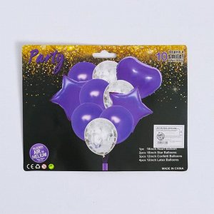 Букет из шаров «Фиолетовый», сердце, звезда, фольга, латекс, набор 10 шт.