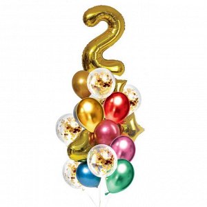 Букет из шаров «День рождения – 2 года», фольга, латекс, набор 21 шт., цвет золотой