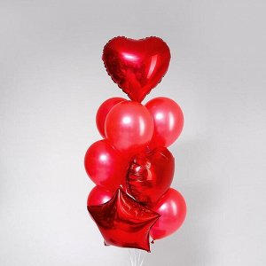 Шары воздушные, букет «Пламенный», латексные, фольгированные, набор 10 шт, цвет красный