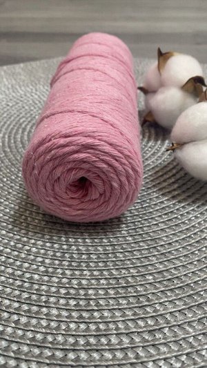 Шпагат хлопковый 2 мм для плетения панно/ловцов снов/шпагат для рукоделия/шпагат для макраме. Светло-розовый (2126)
