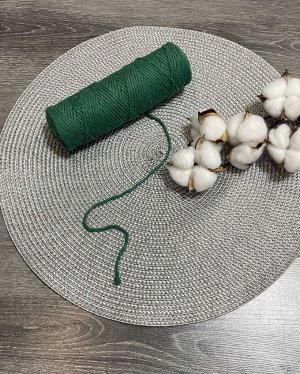 Шпагат хлопковый 2 мм для плетения панно/ловцов снов/шпагат для рукоделия/шпагат для макраме. Тёмно зелёный (2121)