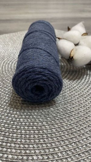 Шпагат хлопковый 2 мм для плетения панно/ловцов снов/шпагат для рукоделия/шпагат для макраме. Тёмный джинс (2109)