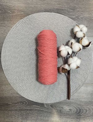 Шпагат хлопковый 4 мм для плетения панно/ловцов снов/шпагат для рукоделия/шпагат для макраме. Персиковый (2131)