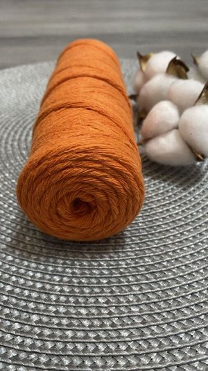 Шпагат хлопковый 2 мм для плетения панно/ловцов снов/шпагат для рукоделия/шпагат для макраме. Оранжевый (2135)