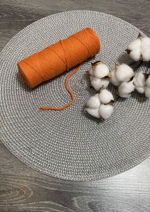 Шпагат хлопковый 2 мм для плетения панно/ловцов снов/шпагат для рукоделия/шпагат для макраме. Оранжевый (2135)