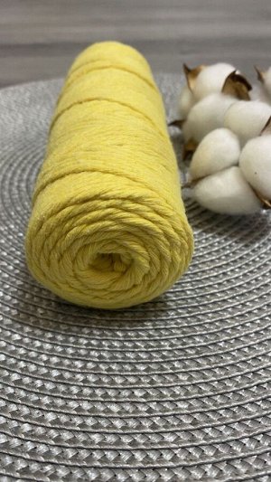 Шпагат хлопковый 2 мм для плетения панно/ловцов снов/шпагат для рукоделия/шпагат для макраме. Жёлтый (026И)