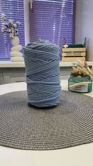 Шнур хлопковый без сердечника 5 мм для рукоделия/шнур для вязания/шнур для макраме. Голубой (2106)