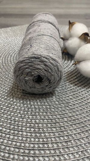 Шпагат хлопковый 2 мм для плетения панно/ловцов снов/шпагат для рукоделия/шпагат для макраме.Светло серый (2065К)