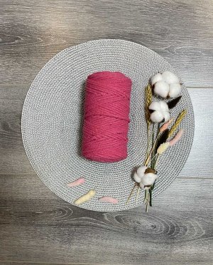 Шнур хлопковый без сердечника 5 мм для рукоделия/шнур для вязания/шнур для макраме. Розовый (2127)