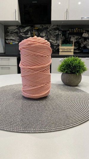 Шнур полиэфирный с сердечником 5 мм для рукоделия/шнур для вязания/шнур для макраме. Светло-розовый (134)