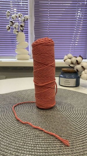 Шпагат хлопковый 2 мм для плетения панно/ловцов снов/шпагат для рукоделия/шпагат для макраме.Персиковый (2131)