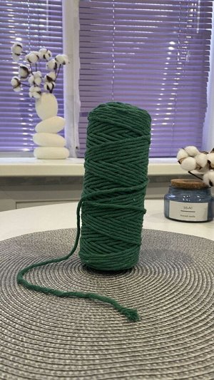 Шпагат хлопковый 4 мм для плетения панно/ловцов снов/шпагат для рукоделия/шпагат для макраме. Тёмно зелёный (2121)