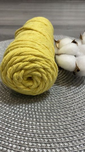 Шпагат хлопковый 4 мм для плетения панно/ловцов снов/шпагат для рукоделия/шпагат для макраме. Желтый (026И)
