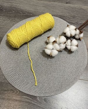 Шпагат хлопковый 4 мм для плетения панно/ловцов снов/шпагат для рукоделия/шпагат для макраме. Желтый (026И)