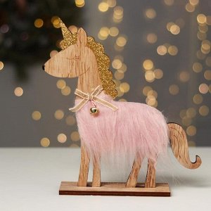 Новогодний декор с подсветкой «Единорог с колокольчиком» 21.5x5x23 см, розовый