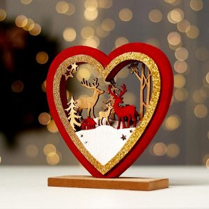 Новогодний декор с подсветкой «Сердце и олени» 15?5?15 см