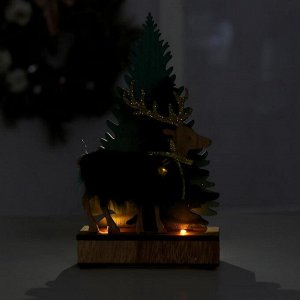 Новогодний декор с подсветкой «Ёлочки и олень с колокольчиком» 6?4?19.5 см, зелёный