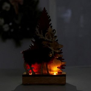 Новогодний декор с подсветкой «Ёлочки и олень с колокольчиком» 6x4x23 см, красный