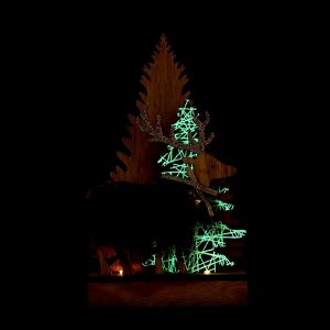 Новогодний декор с подсветкой «Ёлочки и олень с колокольчиком» 13.5x5x22 см, зелёный