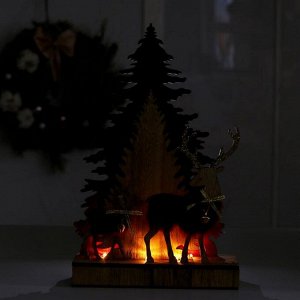 Новогодний декор с подсветкой «Ёлочки и олени с колокольчиком» 18?7?29 см, красный