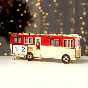 Новогодний декор с подсветкой и календарём «Новогодний автобус» 33.5x5.5x13 см