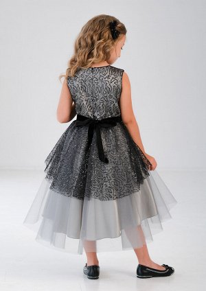 Оригинальное нарядное платье с контрастной пайеточной сеткой, цвет серый