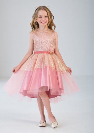 Оригинальное нарядное платье с контрастной пайеточной сеткой, цвет сухая роза