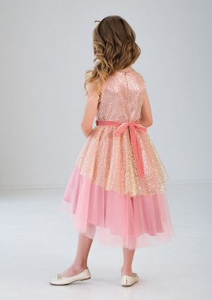 Оригинальное нарядное платье с контрастной пайеточной сеткой, цвет сухая роза